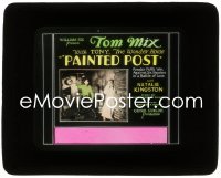 1j0655 PAINTED POST style B glass slide 1928 great image of cowboy hero Tom Mix & Natalie Kingston!