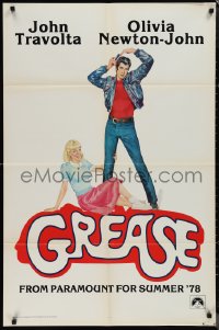 1j1981 GREASE teaser 1sh 1978 Linda Fennimore art of John Travolta & Olivia Newton-John, classic!