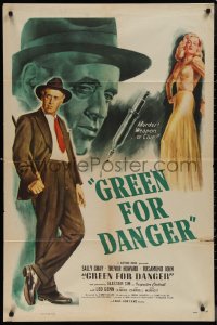 1j1984 GREEN FOR DANGER 1sh 1947 art of Sally Gray, Alistair Sim & hypodermic needle, rare!