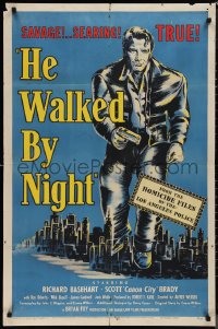 1j1989 HE WALKED BY NIGHT 1sh 1948 documentary style police manhunt for Los Angeles killer!