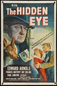 1j1992 HIDDEN EYE 1sh 1945 blind detective Edward Arnold and Friday the seeing eye dog!