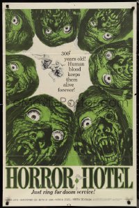 1j1995 HORROR HOTEL 1sh 1962 just ring for doom service, close-up zombie horror art by Jack Davis!