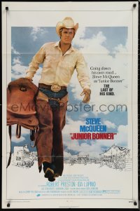 1j2018 JUNIOR BONNER 1sh 1972 close-up of rodeo cowboy Steve McQueen, sexy Barbara Leigh!