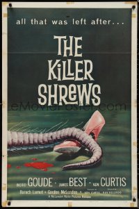 1j2020 KILLER SHREWS 1sh 1959 classic horror art of all that was left after the monster attack!