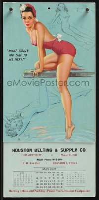 1j0495 KNUTE MUNSON calendar 1947 great pin-up art of sexy brunette swimmer on diving board!