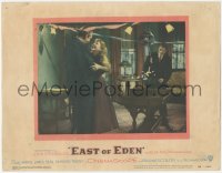 1j1006 EAST OF EDEN LC #6 1955 James Dean watches happy Raymond Massey & Julie Harris at party!