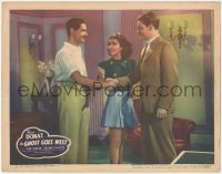 1j1019 GHOST GOES WEST LC 1936 Robert Donat shakes hands by Jean Parker, Rene Clair, Alexander Korda