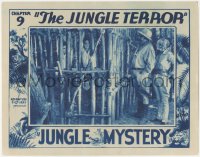 1j1065 JUNGLE MYSTERY chapter 9 LC 1932 Tom Tyler & Noah Beery Jr in bamboo cage, The Jungle Terror!