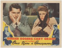 1j1118 ONCE UPON A HONEYMOON LC 1942 great close up of worried Ginger Rogers & Cary Grant!