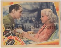 1j1139 RECKLESS LC 1935 sexy blonde Jean Harlow reading telegram in bed by Franchot Tone, rare!