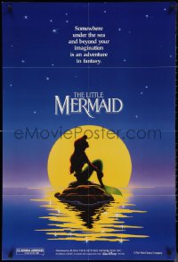 1j2040 LITTLE MERMAID teaser DS 1sh 1989 Disney, great art of Ariel in moonlight by Morrison/Patton!