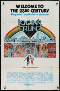 1j2043 LOGAN'S RUN 1sh 1976 art of Michael York & Jenny Agutter running away by Charles Moll!