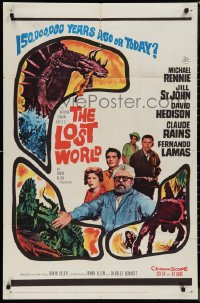 1j2046 LOST WORLD 1sh 1960 Michael Rennie battles dinosaurs in the Amazon Jungle!