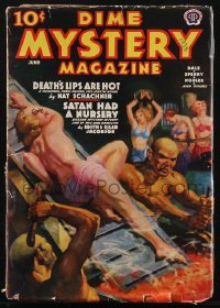 1j0426 DIME MYSTERY MAGAZINE pulp magazine June 1938 wild cover art of topless girl tortured!