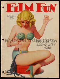 1j0474 FILM FUN magazine Jan 1938 Enoch Bolles-like art of sexy near-naked blonde stringing beads!