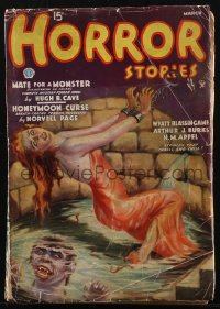 1j0418 HORROR STORIES pulp magazine March 1935 Charles L. Wrenn art of woman & monster in well!