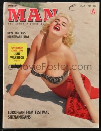 1j0459 MODERN MAN magazine May 1959 sexy June Wilkinson cover by Russ Meyer, nude color centerfold!