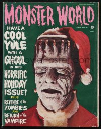 1j0463 MONSTER WORLD magazine Jan 1966 Herman Munster w/Santa hat, have a cool Yule with a ghoul!