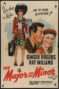 1j2053 MAJOR & THE MINOR 1sh 1942 pretty Ginger Rogers poses as a young teen confusing Ray Milland!