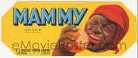 1j0379 MAMMY 4x9 crate label 1950s art of black African American woman eating an orange!