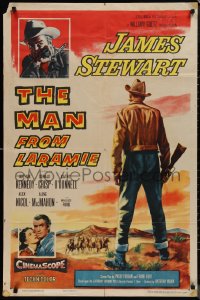 1j2054 MAN FROM LARAMIE 1sh 1955 three images of James Stewart, directed by Anthony Mann!