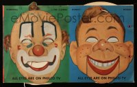 1j0298 PHILCO set of 4 8x13 promo masks 1950s Howdy Doody, Clarabell, Tom Corbett & Gabby Hayes!