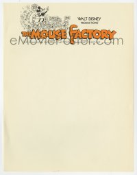 1j0118 MOUSE FACTORY 9x11 letterhead 1972 Walt Disney, great cartoon image of Mickey Mouse!