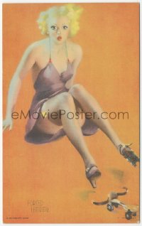 1j0301 MUTOSCOPE Mutoscope card 1930s art of sexy blonde pin-up with roller skates, Forced Landing!