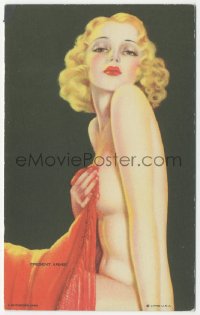 1j0302 MUTOSCOPE Mutoscope card 1930s great close up art of sexy nude blonde pin-up, Present Arms!