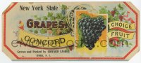 1j0380 NEW YORK STATE CONCORD GRAPES 5x11 crate label 1910s grown & packed in Tivoli, New York!