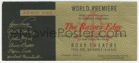 1j0089 RAZOR'S EDGE world premiere ticket 1946 W. Somerset Maugham, formal dress at the Roxy Theatre!