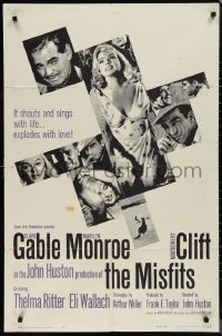 1j2063 MISFITS 1sh 1961 sexy Marilyn Monroe, Clark Gable, Montgomery Clift, John Huston directed!