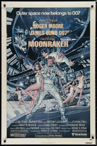 1j2066 MOONRAKER 1sh 1979 Goozee art of Roger Moore as James Bond, Kiel as Jaws & sexy ladies!