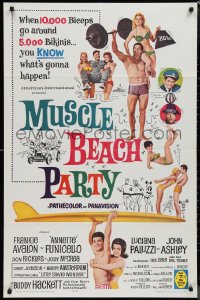 1j2069 MUSCLE BEACH PARTY 1sh 1964 Frankie & Annette Funicello, 10,000 biceps & 5,000 bikinis!