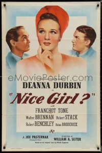 1j2080 NICE GIRL style D 1sh 1941 great art of pretty Deanna Durbin in sexy red hat!