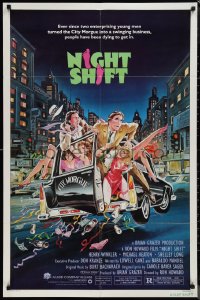 1j2083 NIGHT SHIFT 1sh 1982 Michael Keaton, Henry Winkler, sexy girls in hearse art by Mike Hobson!