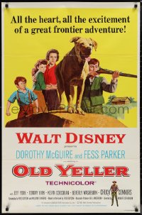 1j2090 OLD YELLER 1sh R1965 Dorothy McGuire, Fess Parker, art of Disney's most classic canine!