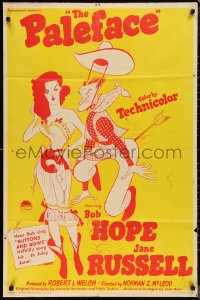 1j2096 PALEFACE 1sh R1958 best Al Hirschfeld art of Bob Hope & sexy Jane Russell, ultra rare!