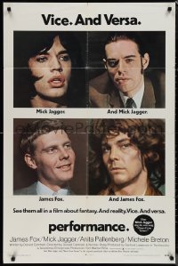 1j2098 PERFORMANCE 1sh 1970 directed by Nicolas Roeg, Mick Jagger & James Fox trading roles!