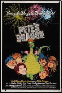 1j2099 PETE'S DRAGON 1sh 1977 Walt Disney, colorful art of cast headshots & dragon by Paul Wenzel!