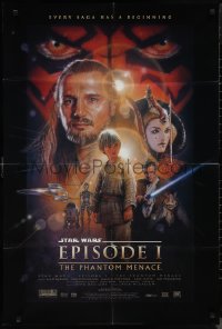 1j2100 PHANTOM MENACE style B DS 1sh 1999 George Lucas, Star Wars Episode I, Drew Struzan art!