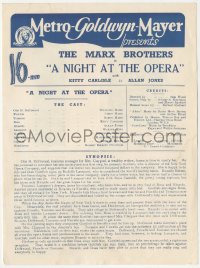 1j0131 NIGHT AT THE OPERA English press sheet 1935 Groucho Marx, Chico Marx, Harpo Marx, rare!