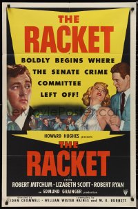 1j2111 RACKET 1sh 1951 Robert Ryan grabs sexy Lizabeth Scott, Robert Mitchum, Howard Hughes!