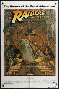 1j2113 RAIDERS OF THE LOST ARK 1sh R1982 great Richard Amsel art of adventurer Harrison Ford!