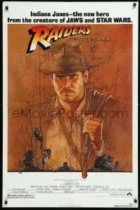 1j2112 RAIDERS OF THE LOST ARK 1sh 1981 great art of adventurer Harrison Ford by Richard Amsel