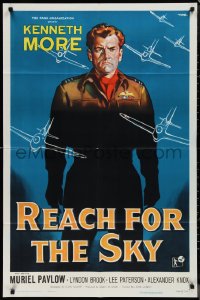 1j2116 REACH FOR THE SKY 1sh 1957 art of English pilot Kenneth More + RAF airplanes by Nistri!