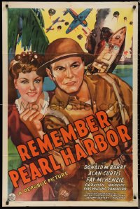 1j2121 REMEMBER PEARL HARBOR 1sh 1942 Donald Red Barry & Fay McKenzie are fightin' mad!