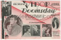 1j0391 DOOMSDAY herald 1928 great image of Gary Cooper clutching Florence Vidor & kissing her neck!