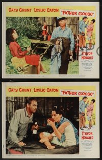 1j1274 FATHER GOOSE 8 LCs 1965 cool images of grizzled sea captain Cary Grant & pretty Leslie Caron!