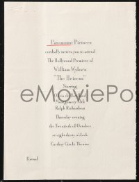 1j0132 HEIRESS premiere invitation 1949 Paramount invites you to attend the Hollywood premiere!